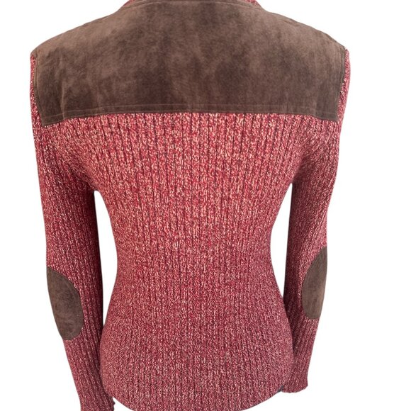 Halogen Large Brown & Red Leather Trimmed Zip Long Sleeve Cardigan - Picture 5 of 9